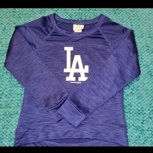 LOS ANGELES DODGERS GIRLS SWEATSHIRT LARGE 10-12 BLUE MESH SHOULDERS LONG SLEEVE